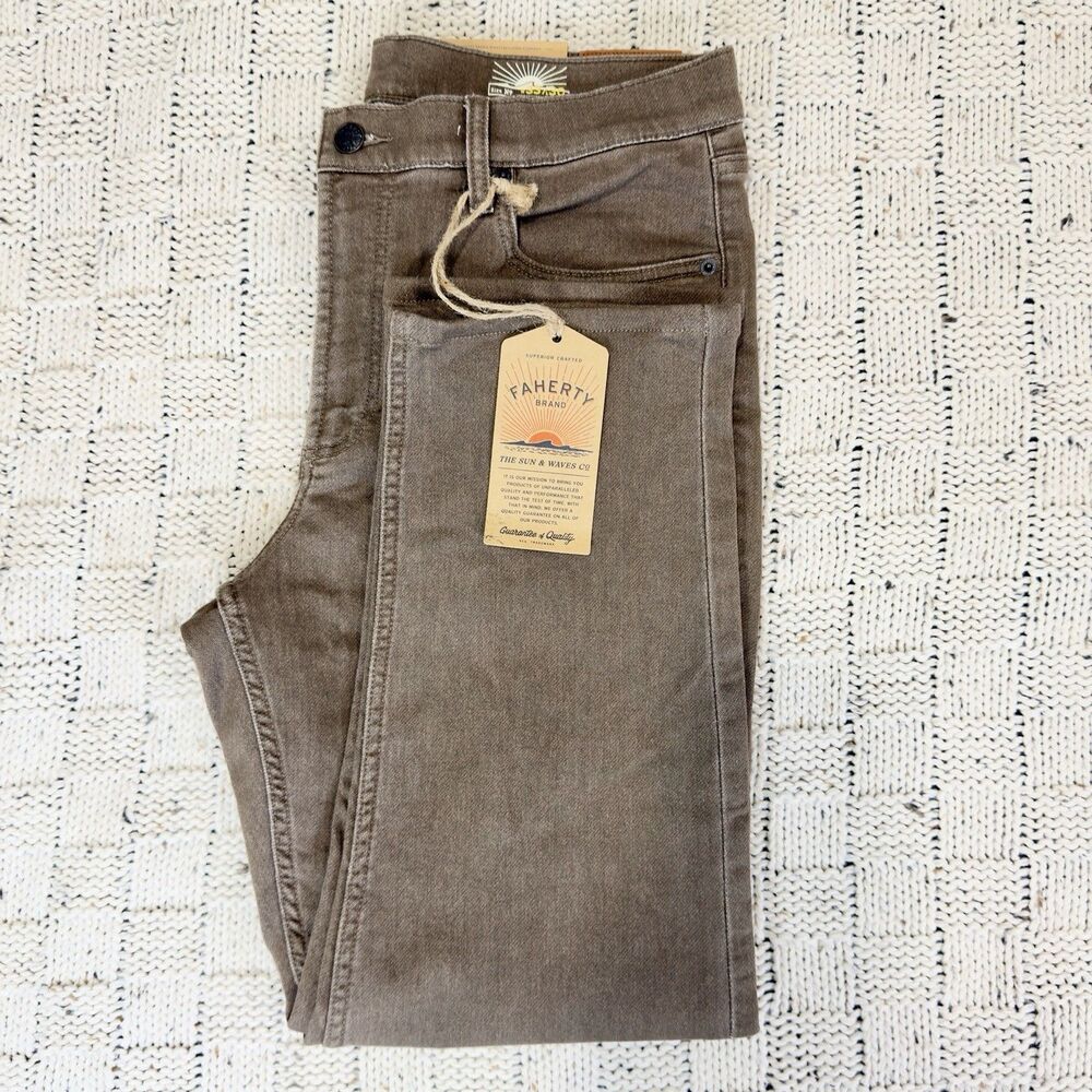 Faherty Men’s Stretch Terry 33x30 Tailored Pants NWT Shortened Inseam 25” Brown